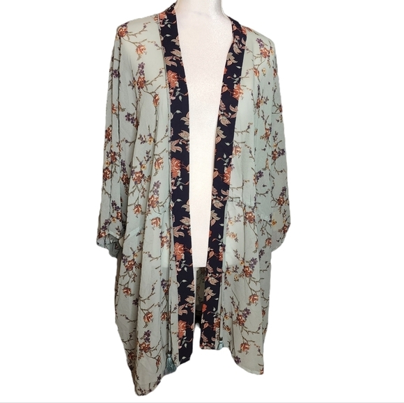 Daniel Rainn DR2 Tie Waist Chiffon Top Kimono Coverup Size 2X Floral - Picture 12 of 17